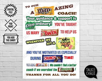 PRINTABLE Candy Poster for Coach | End of the Season, Thank You Gift | PRINTABLE Candy Gram Sign for a Coach of Any Sport | DIY Printing