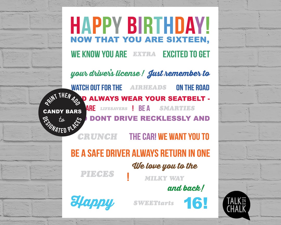 16th Birthday PRINTABLE Candy Poster Sweet 16 Birthday Ideas Birthday ...
