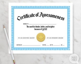 PRINTABLE Certificate of Awesomeness | Awesome Recognition for School or Work | Thank You Gift for a Friend Teacher Employee Students