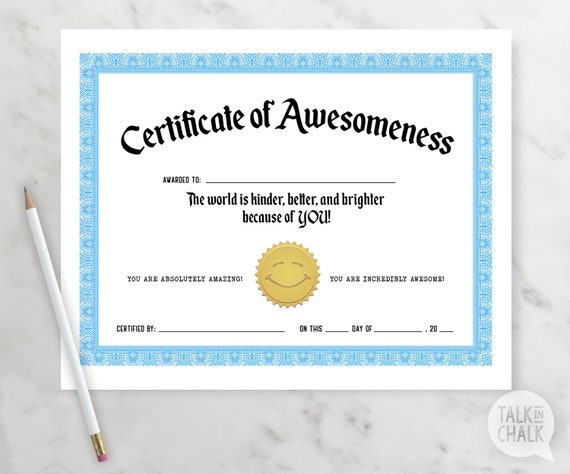 PRINTABLE Certificate of Awesomeness Awesome Recognition for - Etsy