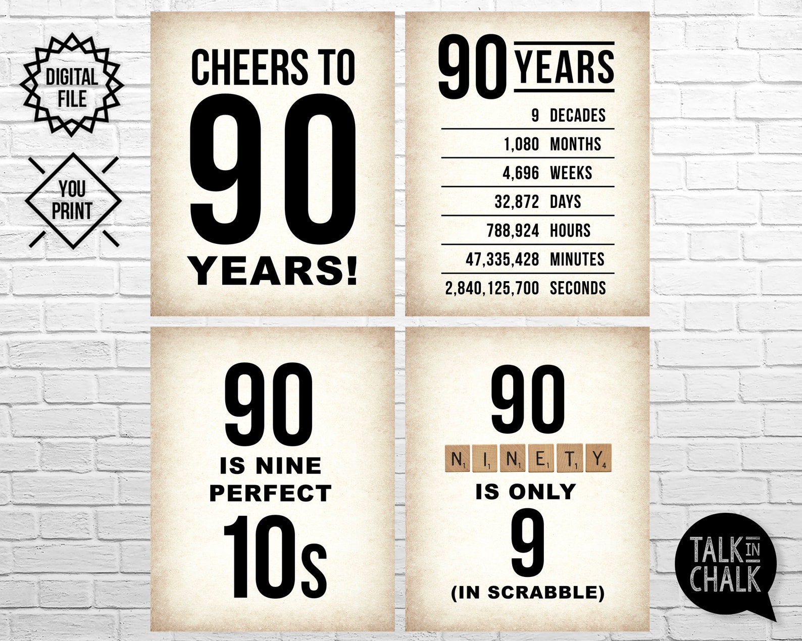 90th Birthday PRINTABLE Sign Pack 90th Birthday DIGITAL - Etsy