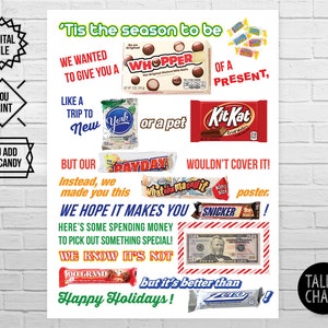 PRINTABLE Holiday Candy Bar Poster PRINTABLE Candy Gram Sign for ...