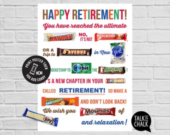 PRINTABLE Retirement Candy Bar Poster | PRINTABLE Candy Gram Sign | Gift or Co-worker | Retirement Gift | Gag Gift Ideas | DIY Printing