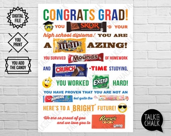 PRINTABLE Congrats Grad Candy Bar Poster Sign | Gift or Son, Daughter, Graduate | High School Graduation Ideas | DIY Printing