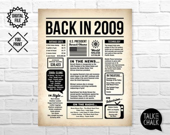 Back In 2009 Newspaper Poster PRINTABLE  | 2009 Birthday PRINTABLE Party Decorations | Birthday Party Ideas | DIGITAL File