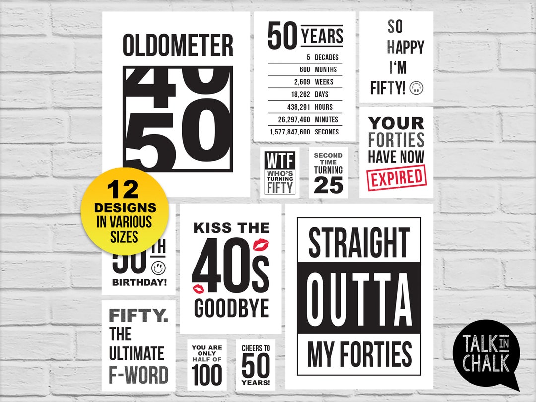 Funny 50th Birthday Sign Bundle Last Minute PRINTABLE Birthday Posters ...