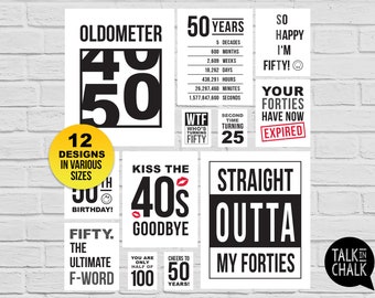 Funny 50th Birthday Sign Bundle | Last Minute PRINTABLE Birthday Posters, Signs, Gift Bag Tag | 50th Birthday Decorations | INSTANT DOWNLOAD