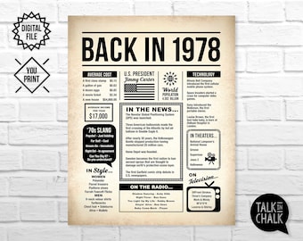 Back In 1978 PRINTABLE Newspaper Poster | PRINTABLE Birthday Sign | Last Minute Gift | Instant Download DIY Printing