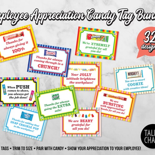Printable Employee Appreciation Candy Tag Bundle 32 Candy - Etsy