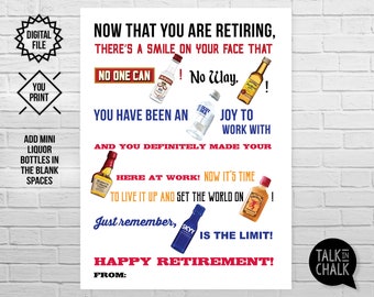 Happy Retirement PRINTABLE Liquor Gram Poster | Retirement Gift Ideas | Retirement Sign to use with Mini Liquor Bottles | DIY Printing