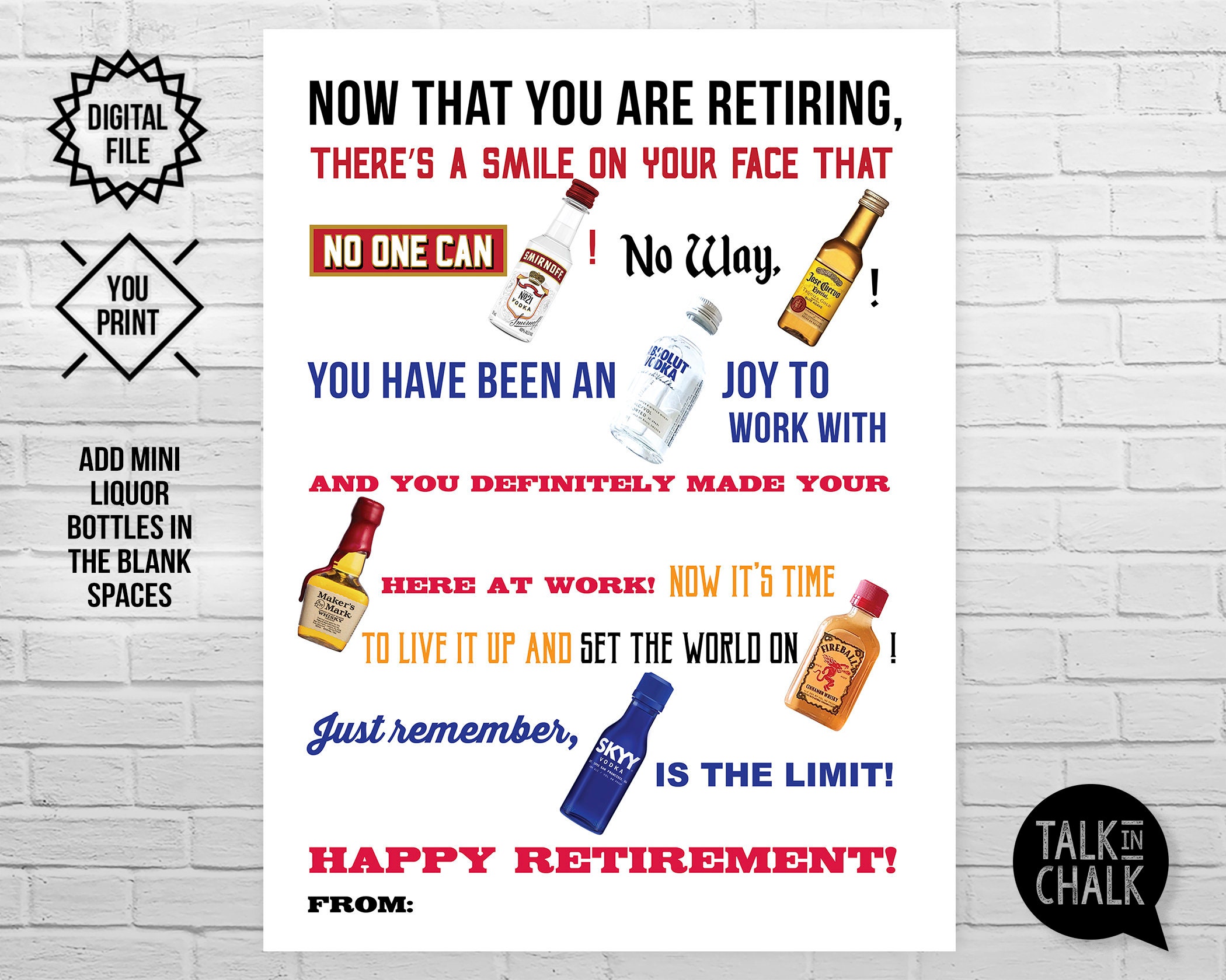 Happy Retirement PRINTABLE Liquor Gram Poster Retirement