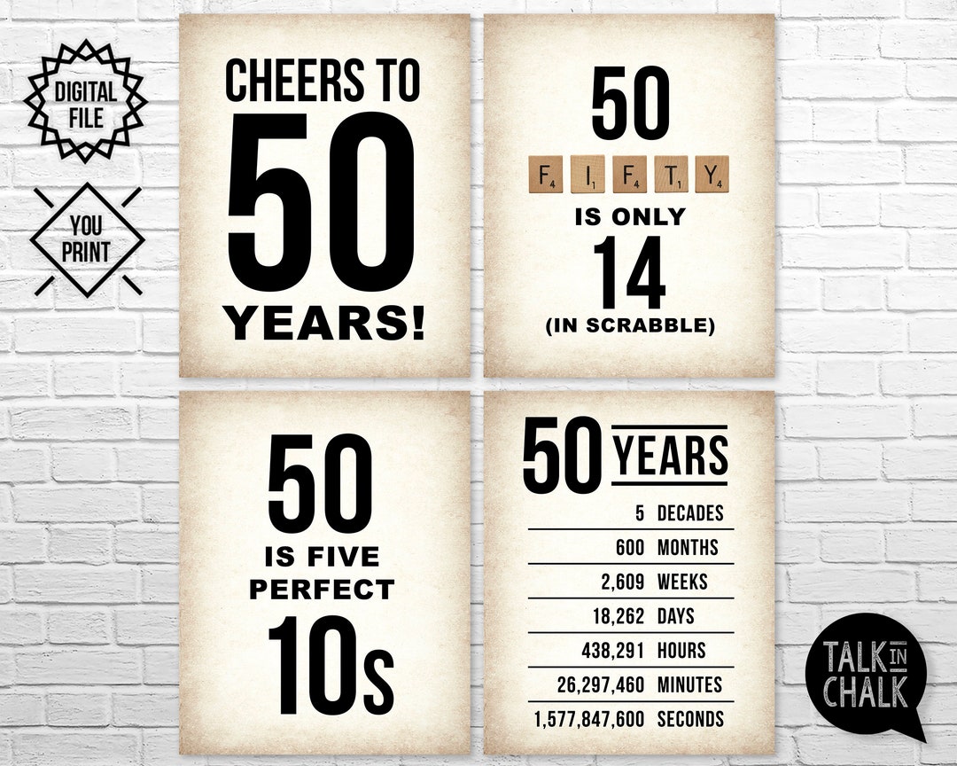 50th Birthday PRINTABLE Sign Pack, 50th Birthday DIGITAL Posters