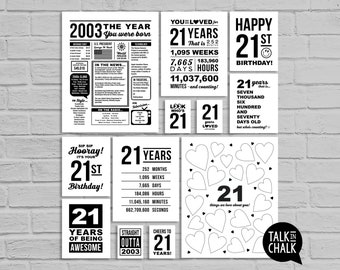 21st Birthday Sign Bundle | Last Minute PRINTABLE Birthday Posters, Sign Pack | 21st Birthday Party Decorations | Born in 2003