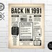 Back in 1991 PRINTABLE Newspaper Poster PRINTABLE 1991 - Etsy