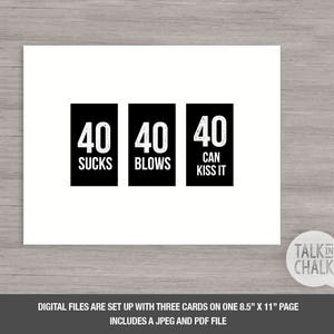 40th Birthday PRINTABLE Table Decorations 40 Sucks 40 Blows 40 Can Kiss ...