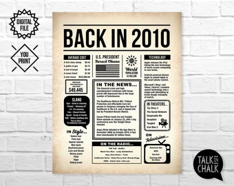 Back In 2010 PRINTABLE Newspaper Poster | Born in 2010 PRINTABLE Sign | Gift Ideas for Teenage Boy or Girl | Birthday Party Decorations