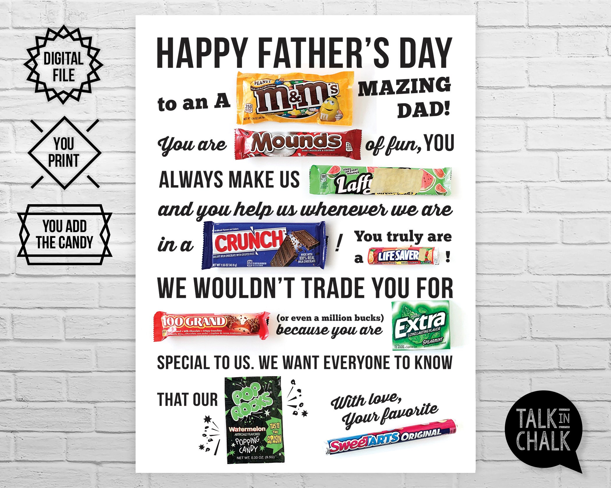 PRINTABLE Happy Father's Day Candy Bar Poster Sign | PRINTABLE Ca…