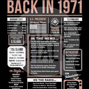 Back in 1971 Rose Gold PRINTABLE for Birthday, Anniversary, or Reunion ...