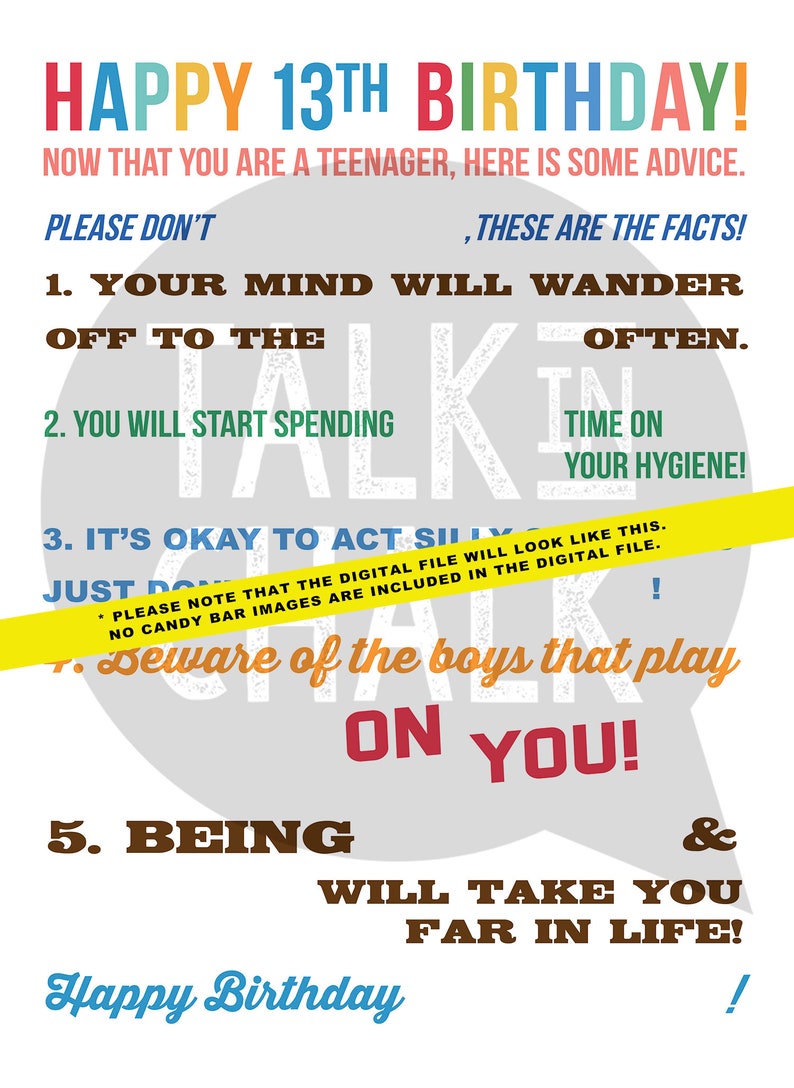 13th Birthday PRINTABLE Candy Poster for Daughter - Etsy UK