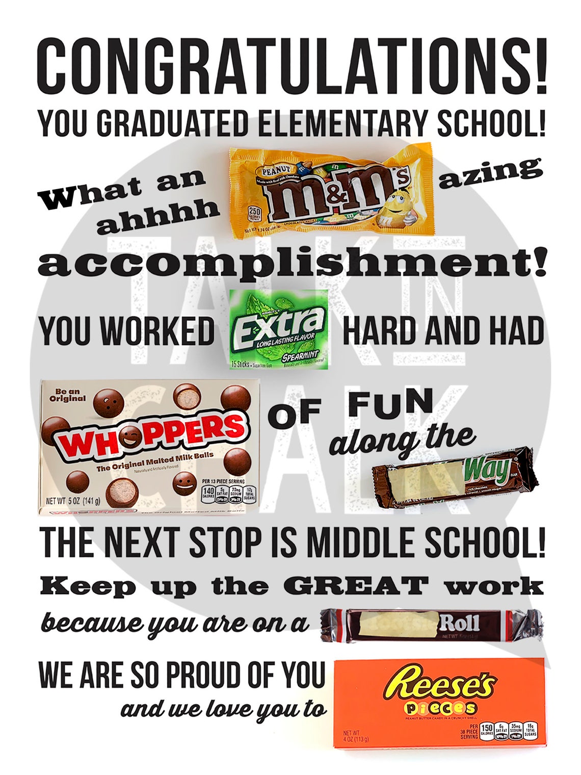 Congratulations 5th or 6th Grade Graduation PRINTABLE Candy Etsy