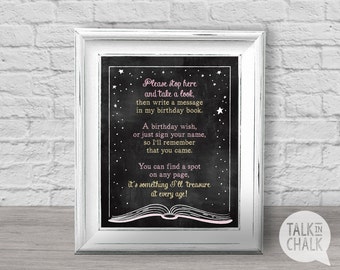 Birthday Book PRINTABLE Sign | Twinkle Twinkle Little Star First Birthday PRINTABLE Poster | Pink and Gold Birthday | DIY Printing