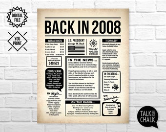 Back In 2008 PRINTABLE Newspaper Poster Sign | PRINTABLE 16th Birthday Sign | Sweet 16 Party Decorations | Year In Review | Last Minute Gift