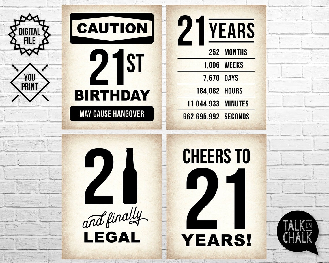 21st Birthday PRINTABLE Signs 21st Birthday Party - Etsy