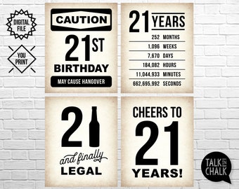 21st Birthday PRINTABLE Signs | 21st Birthday Party Decorations | Cheers to 21 Years | PRINTABLE Posters | Instant Download, DIY Printing