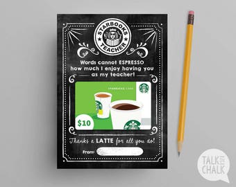 Teacher Appreciation Gift | Starbucks PRINTABLE Gift Card Holder | Last Minute Gift Teacher Gift | Thanks a Latte Printable