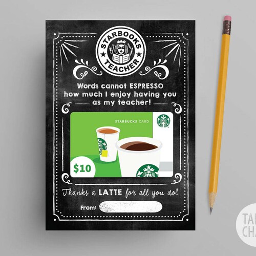 Teacher Appreciation Gift Starbucks PRINTABLE Gift Card - Etsy
