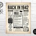 Back in 1942 PRINTABLE Newspaper Poster PRINTABLE 1942 Birthday Sign ...