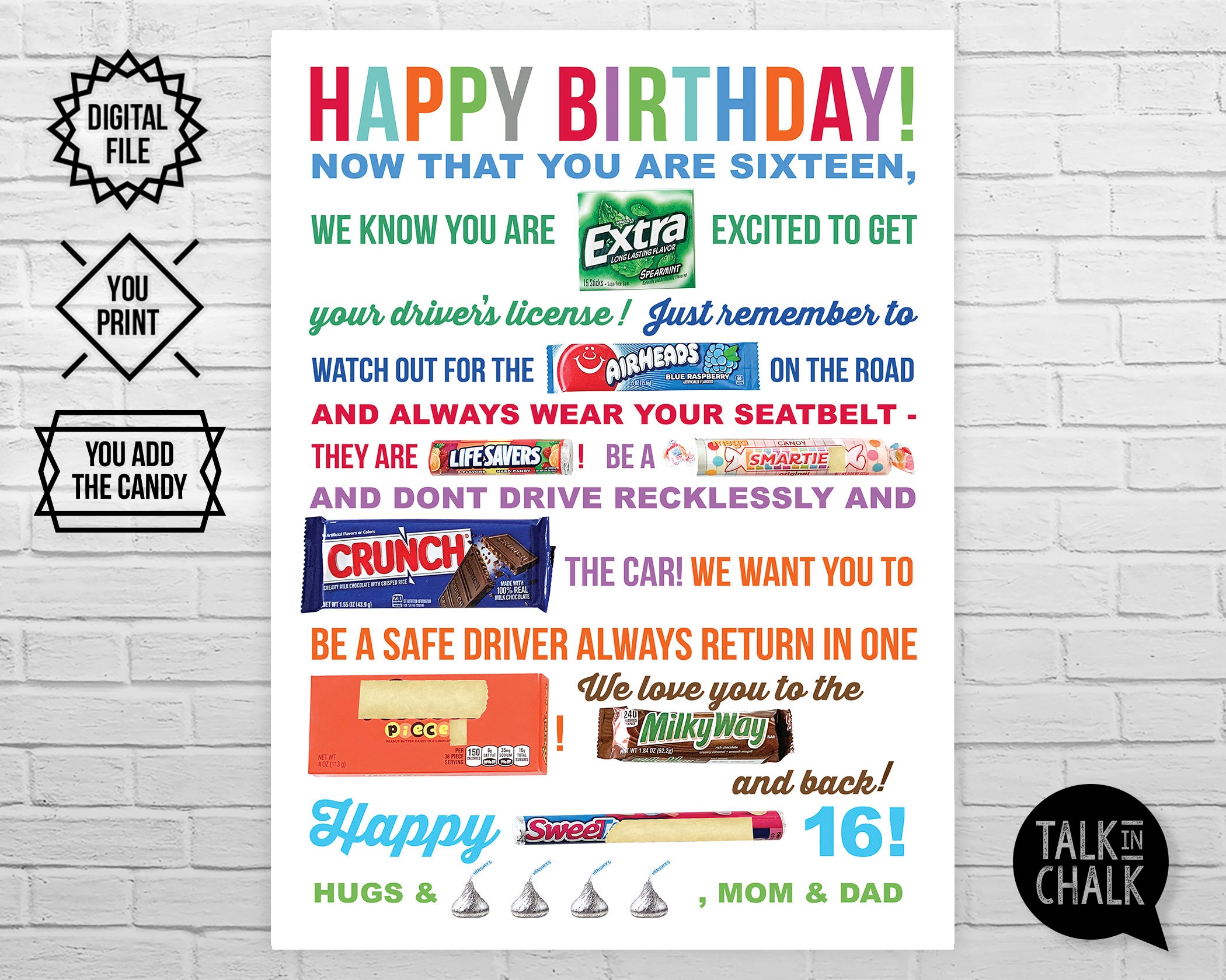16th Birthday PRINTABLE Candy Poster Sweet 16 Birthday Ideas - Etsy