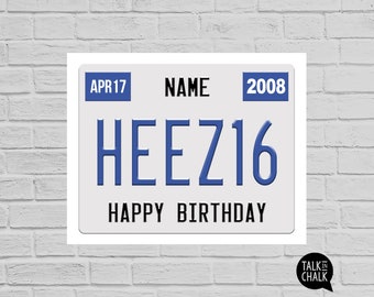 Personalized 16th Birthday PRINTABLE for Him | 16th Birthday PRINTABLE Sign | 16th Birthday Party Decorations, Poster |  License Plate