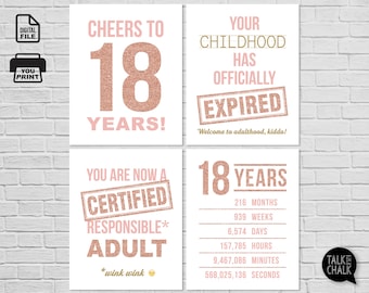 18th Birthday PRINTABLE Posters | 18th Birthday Party Decoration Signs | Rose Gold Party Decor for Girls | Instant Download DIY Printing