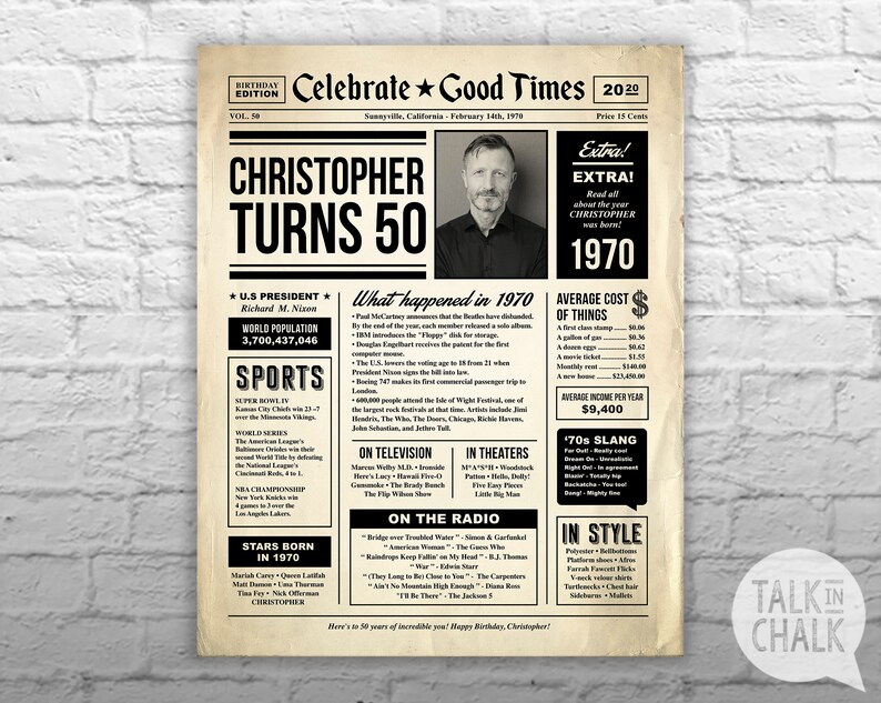 50. Geburtstag Zeitung Poster mit benutzerdefinierten Foto Etsy