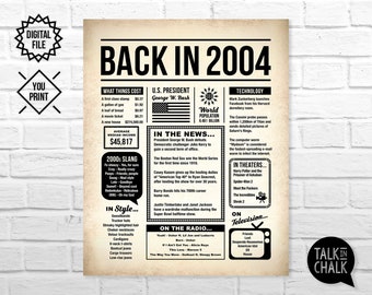 Back In 2004 PRINTABLE Newspaper Poster | PRINTABLE Birthday Sign | Birthday Party Decorations | Instant Download, DIY Printing