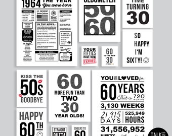 60th Birthday Bundle PRINTABLE | 1964 Year You Were Born | Easy to Print, Last Minute Birthday Posters, Sign Pack | 60th Party Decorations