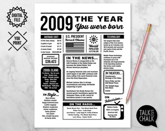 2009 The Year You Were Born PRINTABLE | 11th Birthday PRINTABLE Sign | Last Minute Gift | Instant Download, DIY Printing