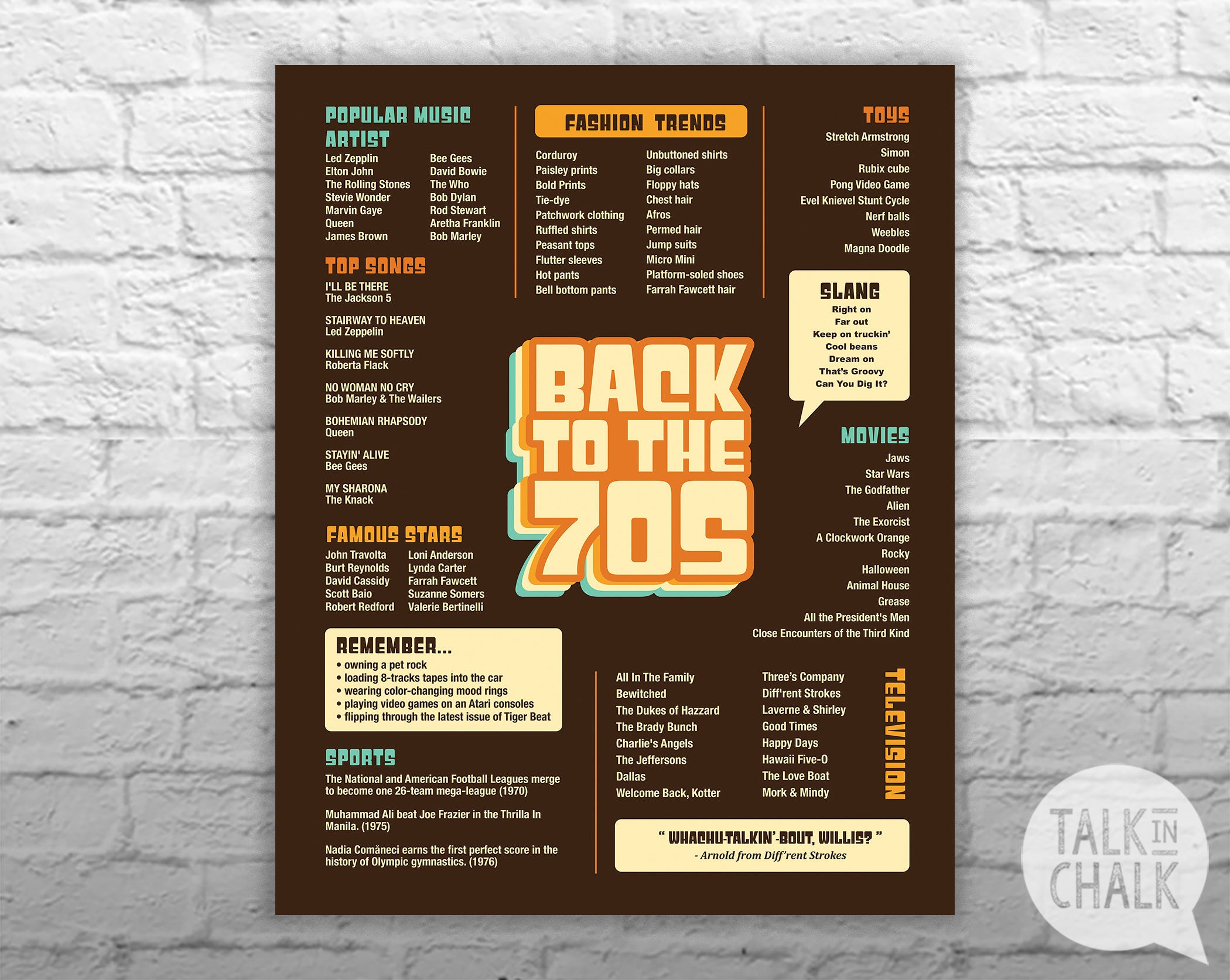 Back to the 70s PRINTABLE Poster 70s Party Decorations | Etsy