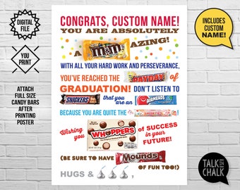 Congratulazioni personalizzate Grad PRINTABLE Candy Poster / Personalizzato con nome / Regalo o figlio, Figlia, Nipote, Nipote / Stampa fai da te