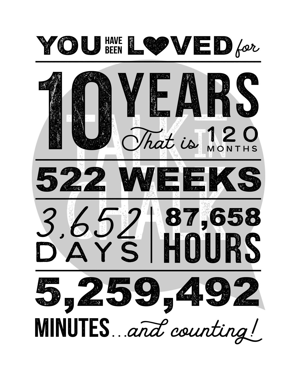 10 Years Where I Loved You The Most You Have Been Loved 10 Years PRINTABLE Poster 10th Birthday | Etsy