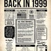 Back in 1999 PRINTABLE Newspaper Poster for Anniversary, Reunion or ...