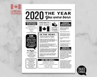 CANADA 2020 The Year You Were Born PRINTABLE | 2020 Time Capsule PRINTABLE | Keepsake Gift for Baby | Time Capsule Ideas | Last Minute Gift