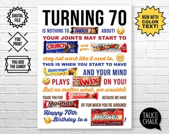 70th Birthday PRINTABLE Candy Poster | Birthday Candy Sign | 70th Birthday Ideas | Candygram | Funny Birthday Gift | DIY Printing