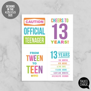 13th Birthday Sign Pack Thirteenth Birthday PRINTABLE Posters Rainbow ...