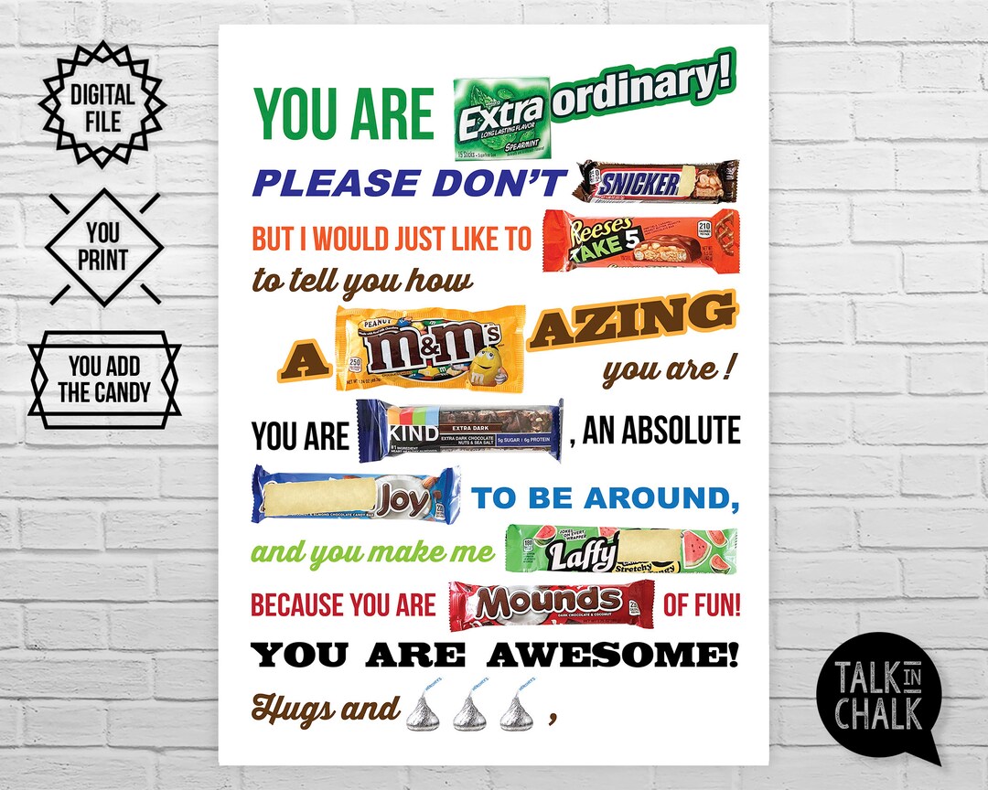 PRINTABLE Candygram Poster for a Best Friend, Girlfriend, Boyfriend You Are Amazing You Are