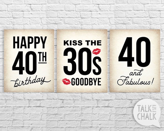 40th Birthday Printable Sign Pack 40 And Fabulous Kissing Etsy