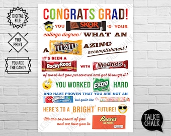 Congrats Grad, College Graduation PRINTABLE Candy Poster | Gift or Son, Daughter, Grandson, or Granddaughter | Class of 2023 | DIY Printing