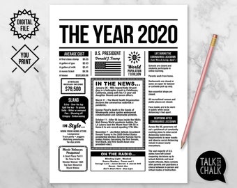 The Year 2020 PRINTABLE | 2020 Pandemic Time Capsule Digital File | Keepsake Gift | Time Capsule Ideas | Last Minute Gift | DIY Printing