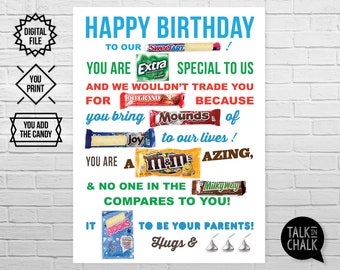PRINTABLE Birthday Candy Poster for Son or Daughter | Birthday Gift Ideas | Candy gram Sign | Birthday Party Decorations | DIY Printing